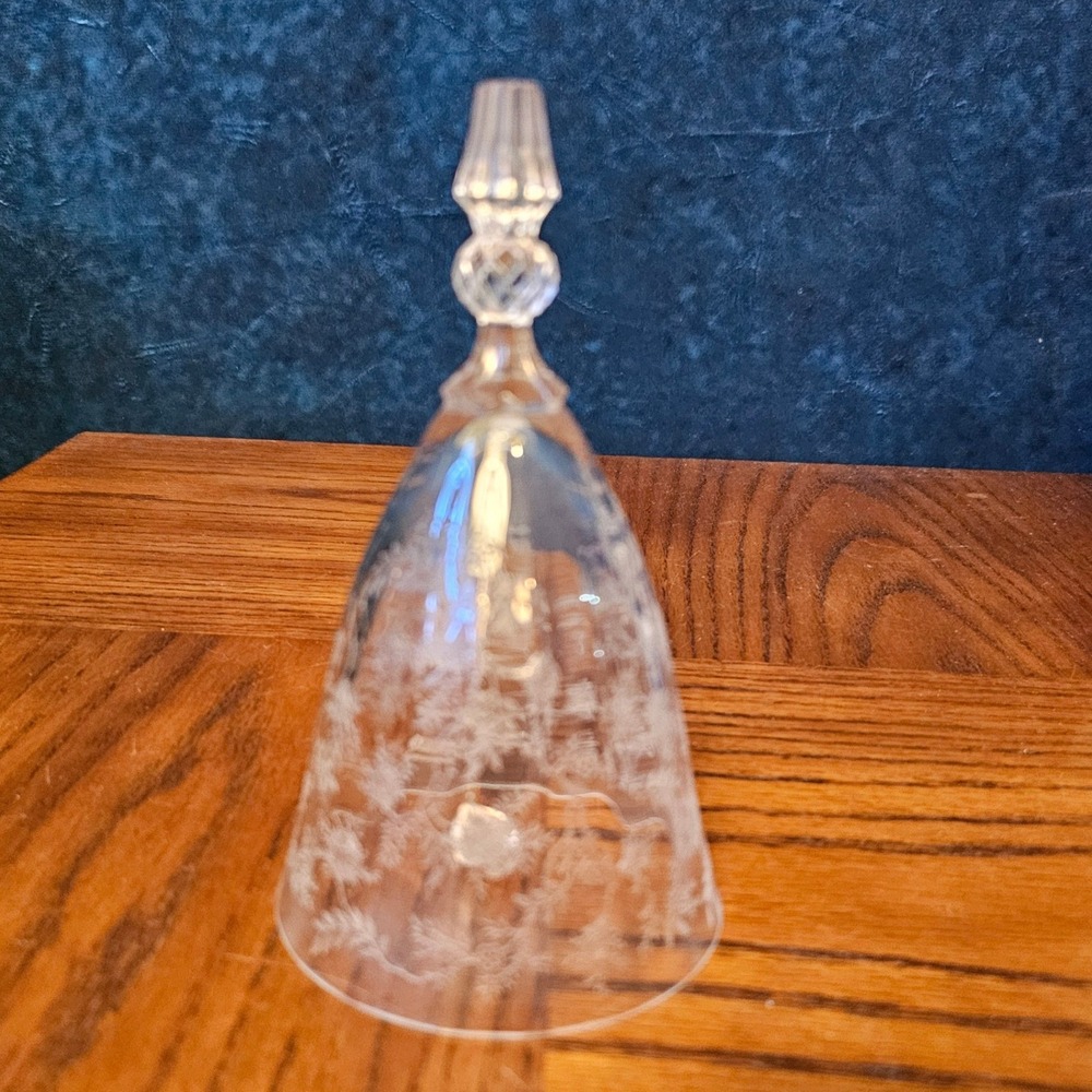 Vintage Etched Floral Crystal Dinner Bell 6 Inch Faceted Handle Decorative Glass
